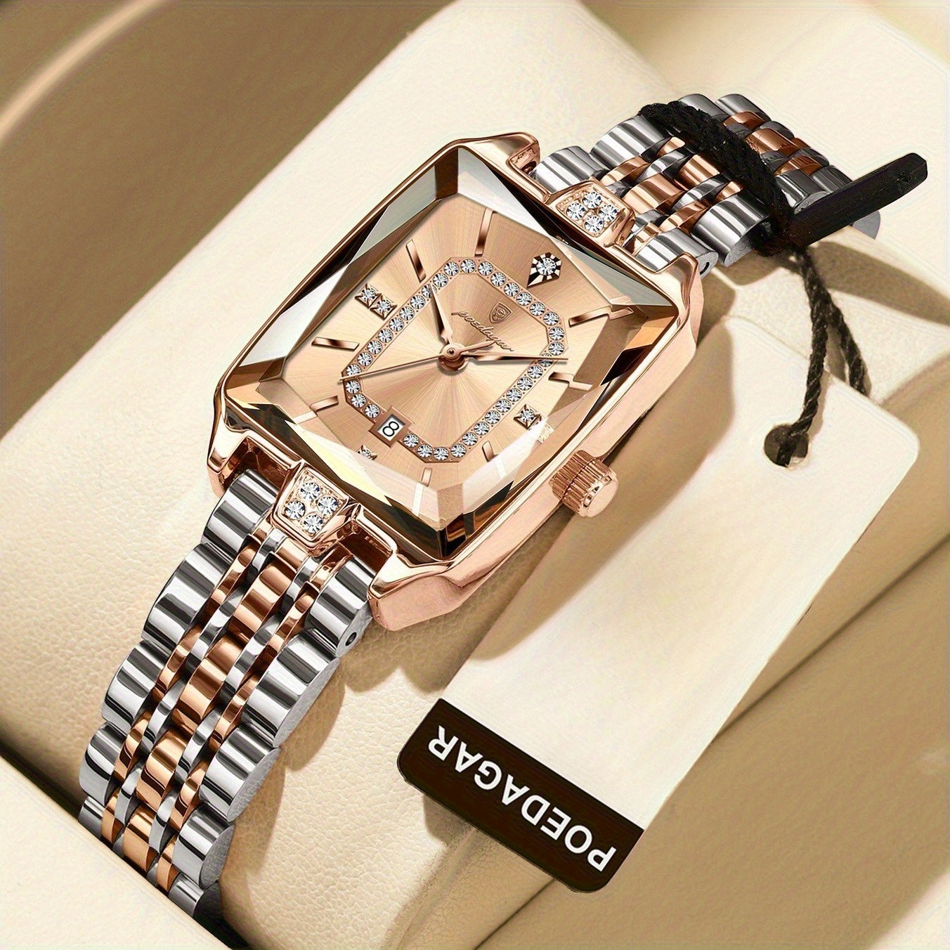 POEDAGAR Women’s Rectangular Quartz Stainless Steel Watch
