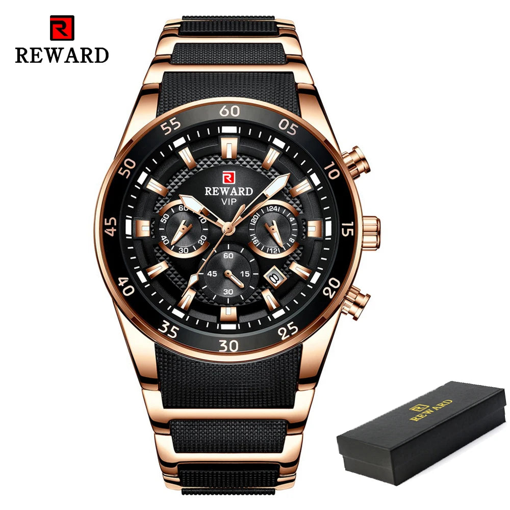 REWARD Men’s Luxury Quartz Chronograph Steel Watch