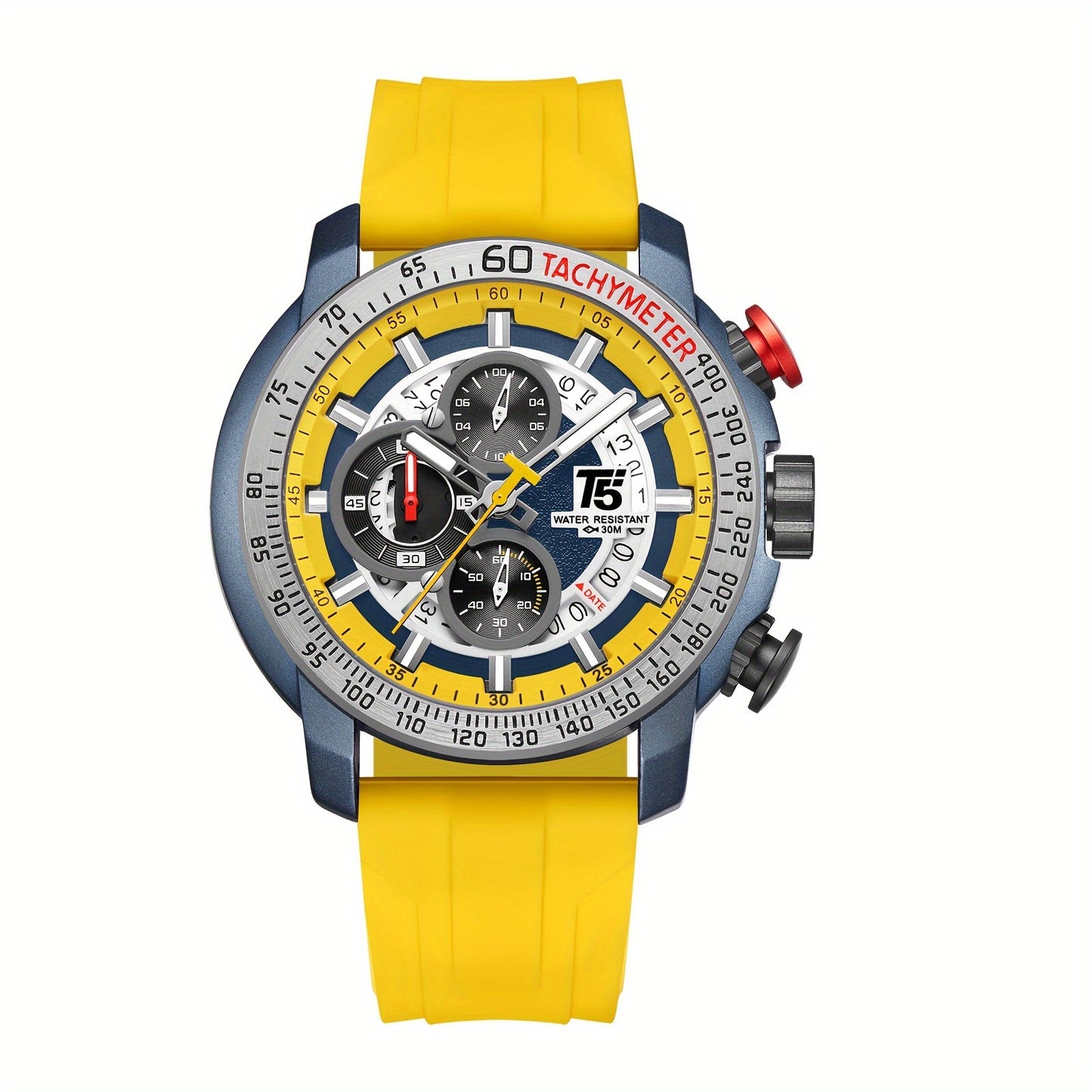 [Sporty Quartz Watch] Waterproof Sporty Men's Quartz Watch - Alloy Case, Calendar Feature, Silicone Strap