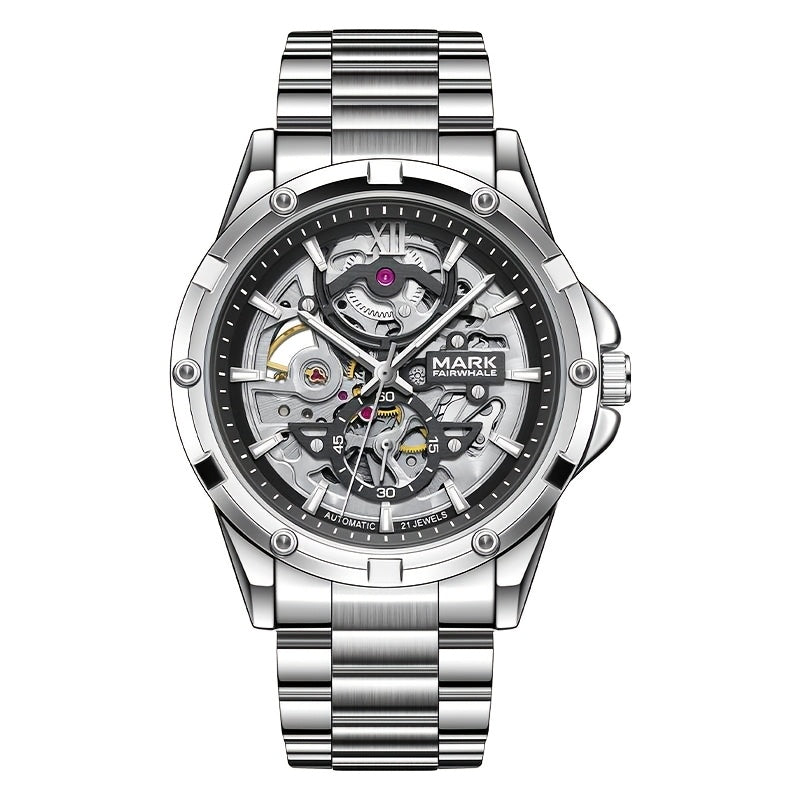 MARK FAIRWHALE Men's Mechanical Watch - Automatic winding, Stainless Steel Case & Dial, Luminous Hands for Day/Night Visibility, Business & Formal/Casual Events - No Battery Needed, Ideal Father's Day/Graduation/Teacher's Day