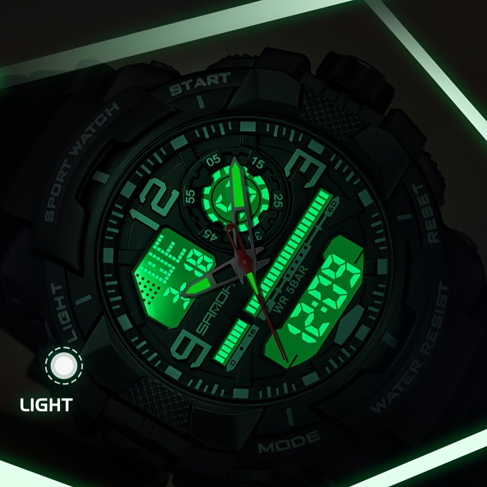 SANDA Men's Sports Watch - Multifunctional LED Digital Chronograph with Black Rubber Strap, Luminous Calendar, Stopwatch & Backlight, 5ATM Depth Resistance, Ideal for Outdoor Activities