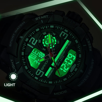 SANDA Men's Sports Watch - Multifunctional LED Digital Chronograph with Black Rubber Strap, Luminous Calendar, Stopwatch & Backlight, 5ATM Depth Resistance, Ideal for Outdoor Activities