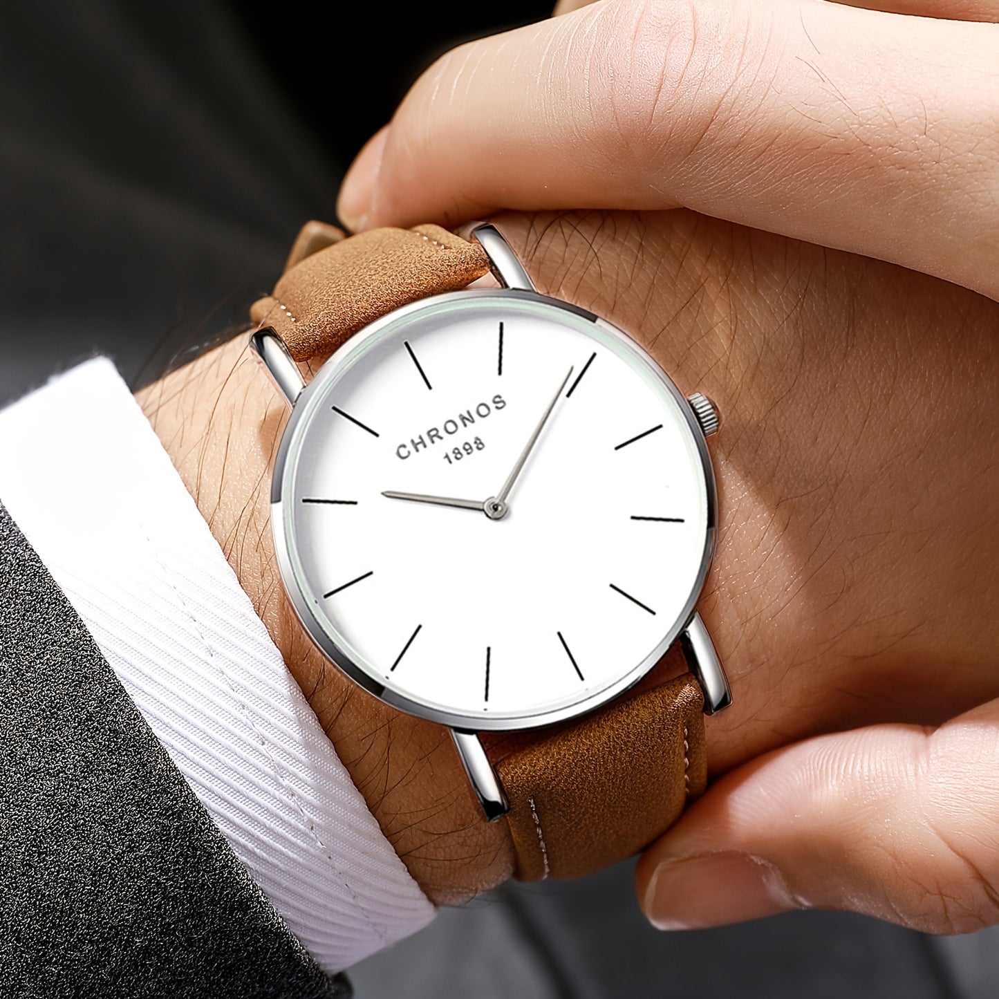 CHRONOS Men'S Classic Minimalist Watch - High Quality up to 30m, Quartz Movement Watch with Black Strap, Everyday & Formal Wear for Business, Sports, Gifts - Ideal for Men, Students, Professionals - Birthday/Christmas Present