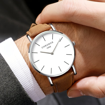 CHRONOS Men'S Classic Minimalist Watch - High Quality up to 30m, Quartz Movement Watch with Black Strap, Everyday & Formal Wear for Business, Sports, Gifts - Ideal for Men, Students, Professionals - Birthday/Christmas Present