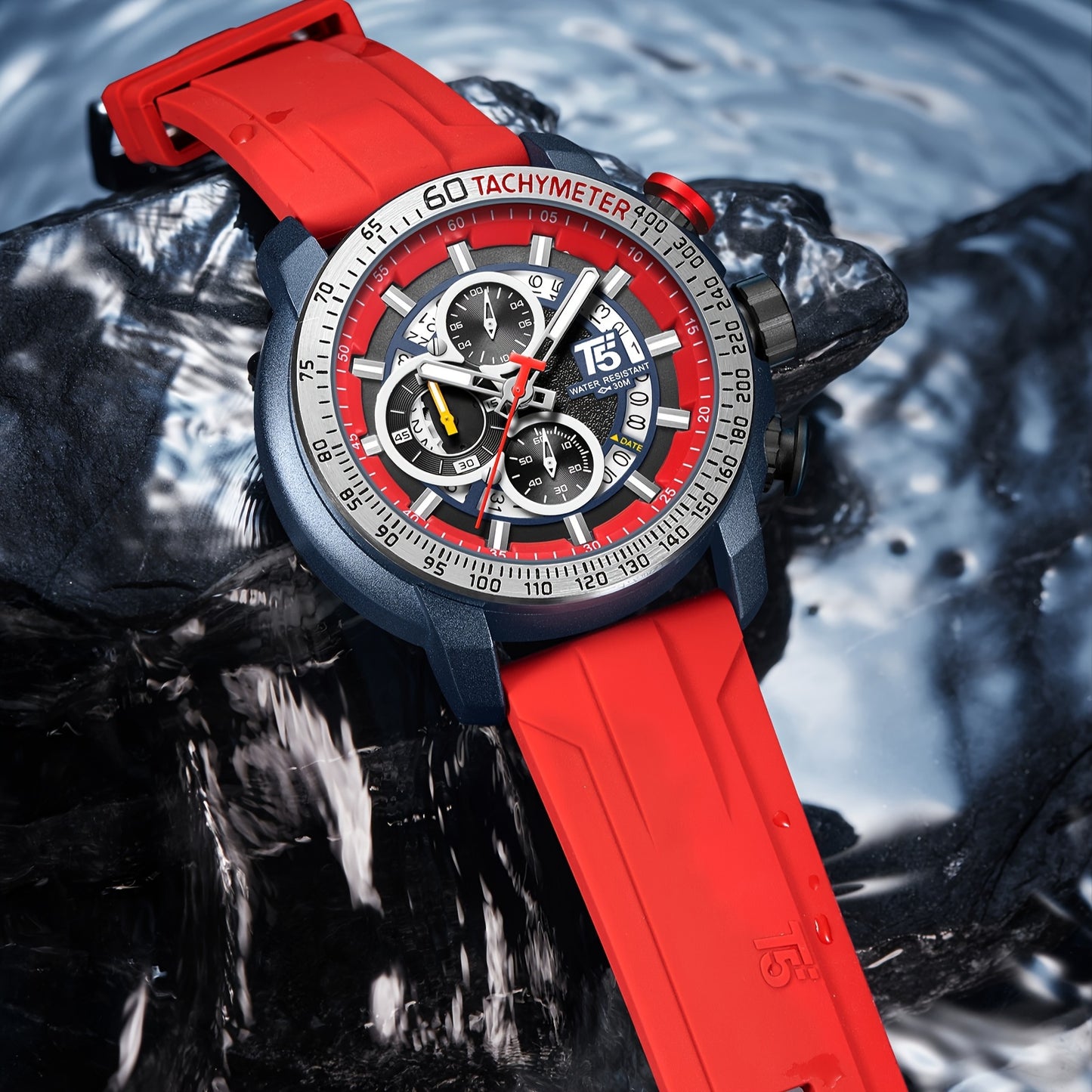 [Sporty Quartz Watch] Waterproof Sporty Men's Quartz Watch - Alloy Case, Calendar Feature, Silicone Strap