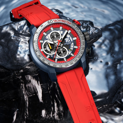 [Sporty Quartz Watch] Waterproof Sporty Men's Quartz Watch - Alloy Case, Calendar Feature, Silicone Strap