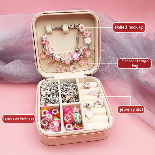 Charm Bracelet Making Kit – 68-Piece DIY Jewelry Set with Box (Pink) | Children's DIY Beading Bracelet Kit Creative Jewelry Set | Gift Box Birthday, Christmas, Eid, Present for Girls Aged 6-12 Handmade Craft
