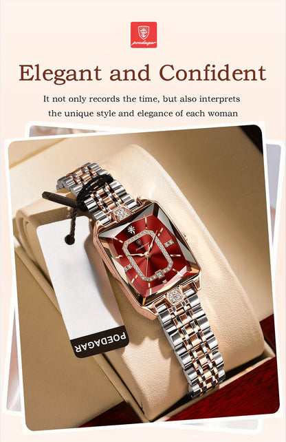 POEDAGAR Women’s Rectangular Quartz Stainless Steel Watch