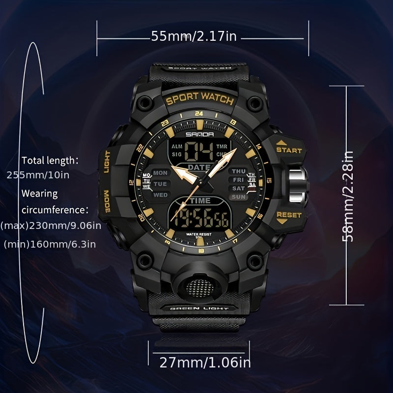 SANDA Sport Watch - Multi-Functional 24-Hour Digital Display, 50m Waterproof, Durable Synthetic Resin Case & Rubber Strap, Ideal for Outdoor Activities, Sports Watch, Active Lifestyle Accessory, Modern Watch Design, Highquali