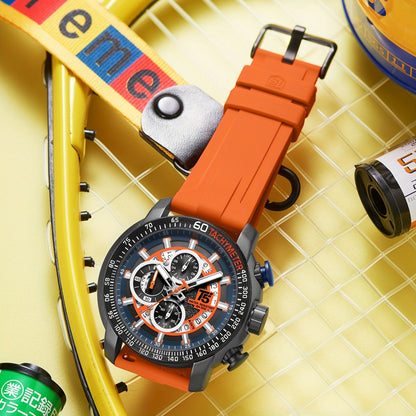 [Sporty Quartz Watch] Waterproof Sporty Men's Quartz Watch - Alloy Case, Calendar Feature, Silicone Strap