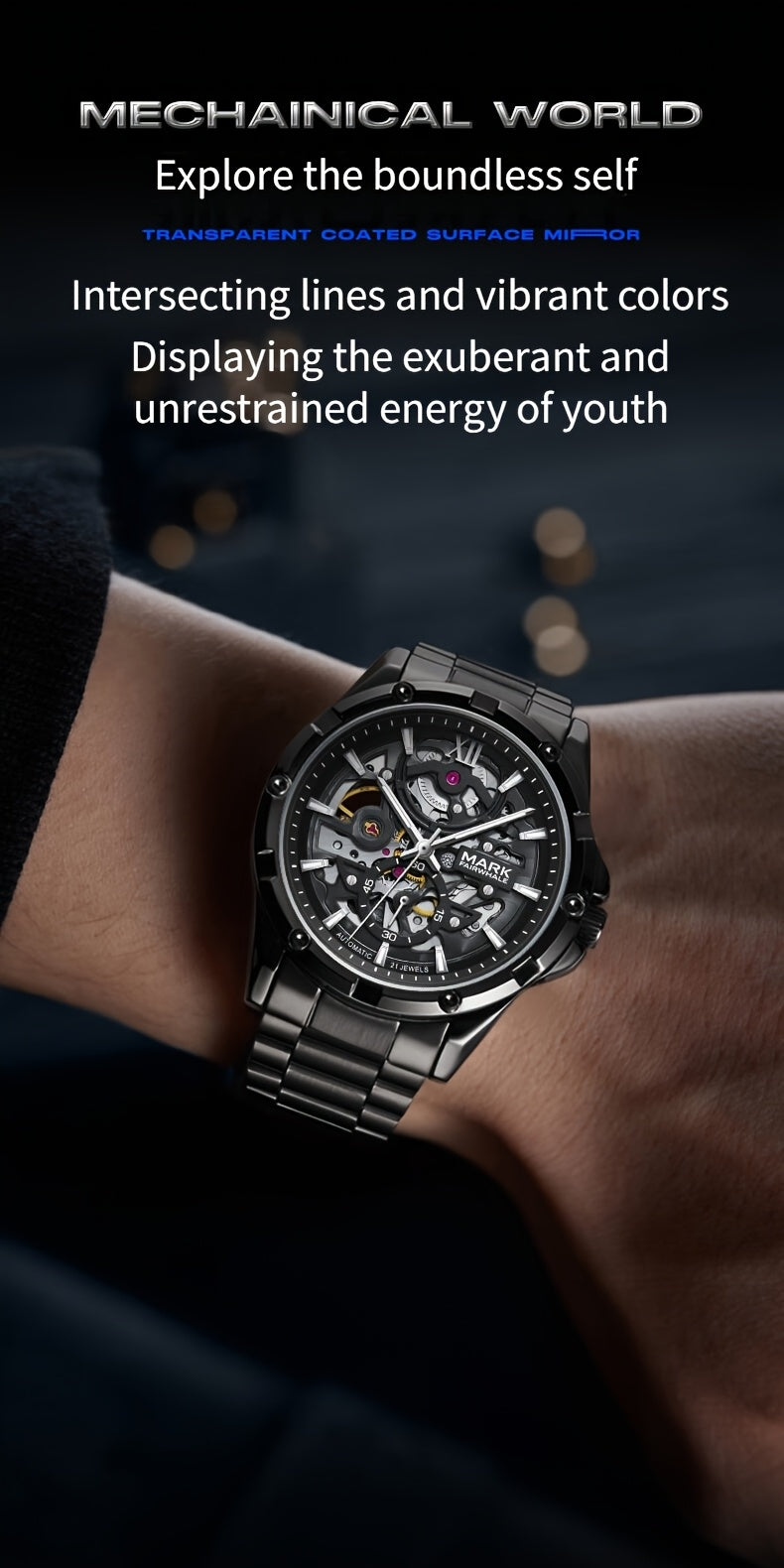 MARK FAIRWHALE Men's Mechanical Watch - Automatic winding, Stainless Steel Case & Dial, Luminous Hands for Day/Night Visibility, Business & Formal/Casual Events - No Battery Needed, Ideal Father's Day/Graduation/Teacher's Day