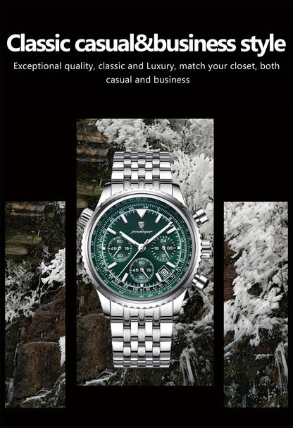 POEDAGAR Luxury 's Quartz Watch, Luminous Chronograph with Date Function, Stainless Steel Band & Zinc Alloy Case