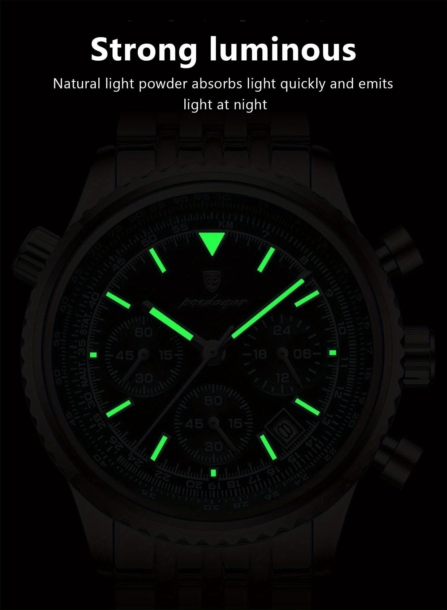 POEDAGAR Luxury 's Quartz Watch, Luminous Chronograph with Date Function, Stainless Steel Band & Zinc Alloy Case