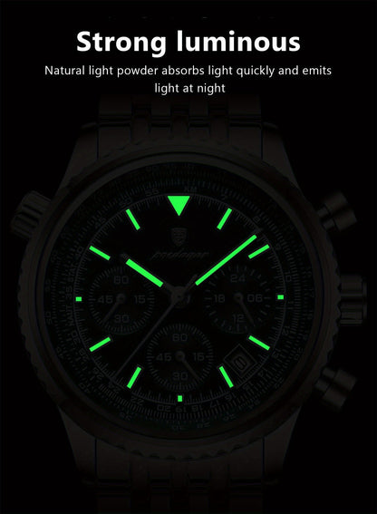 POEDAGAR Luxury 's Quartz Watch, Luminous Chronograph with Date Function, Stainless Steel Band & Zinc Alloy Case