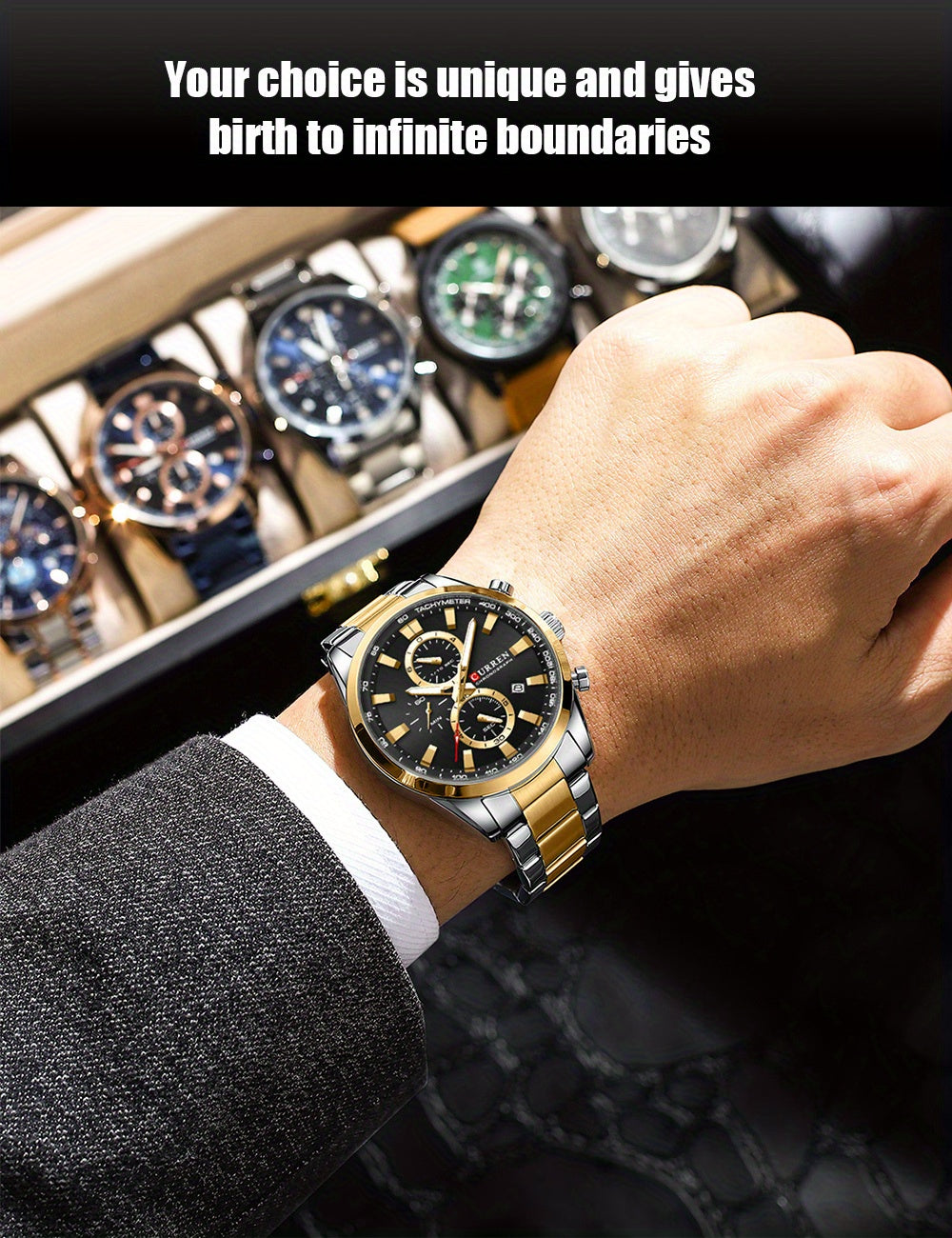 CURREN Men'S Business with Stainless Steel Strap, Multi-Functional Chronograph, Luminescent Hands, Automatic Date, Quartz Movement, IPX8 Water Resistance, Sports Style, Regular Cleaning