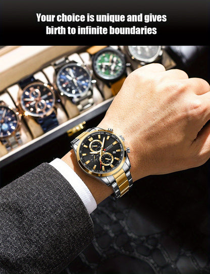 CURREN Men'S Business with Stainless Steel Strap, Multi-Functional Chronograph, Luminescent Hands, Automatic Date, Quartz Movement, IPX8 Water Resistance, Sports Style, Regular Cleaning