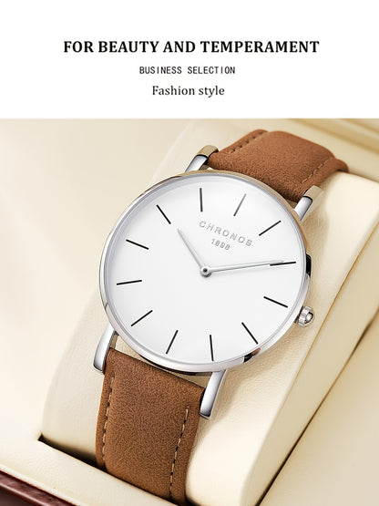 CHRONOS Men'S Classic Minimalist Watch - High Quality up to 30m, Quartz Movement Watch with Black Strap, Everyday & Formal Wear for Business, Sports, Gifts - Ideal for Men, Students, Professionals - Birthday/Christmas Present