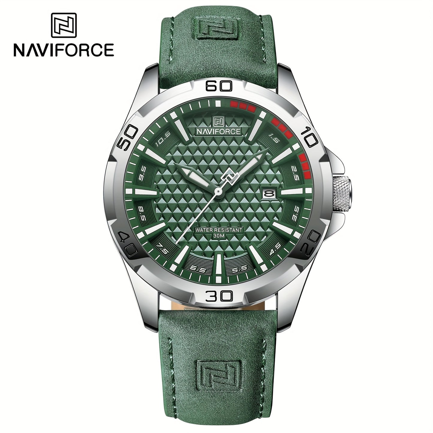 NAVIFORCE Men'S Quartz Watch NF8023, Casual Style, Round Alloy Case, Genuine Leather Strap, Carbon Fiber Dial, 3ATM Water Resistant, Battery Powered Electronic Movement