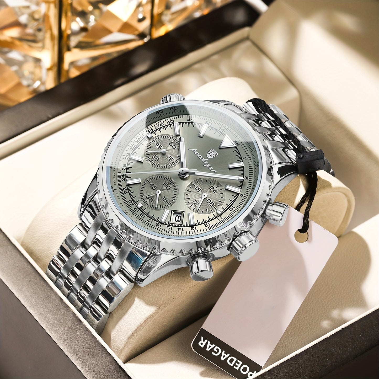 POEDAGAR Luxury 's Quartz Watch, Luminous Chronograph with Date Function, Stainless Steel Band & Zinc Alloy Case