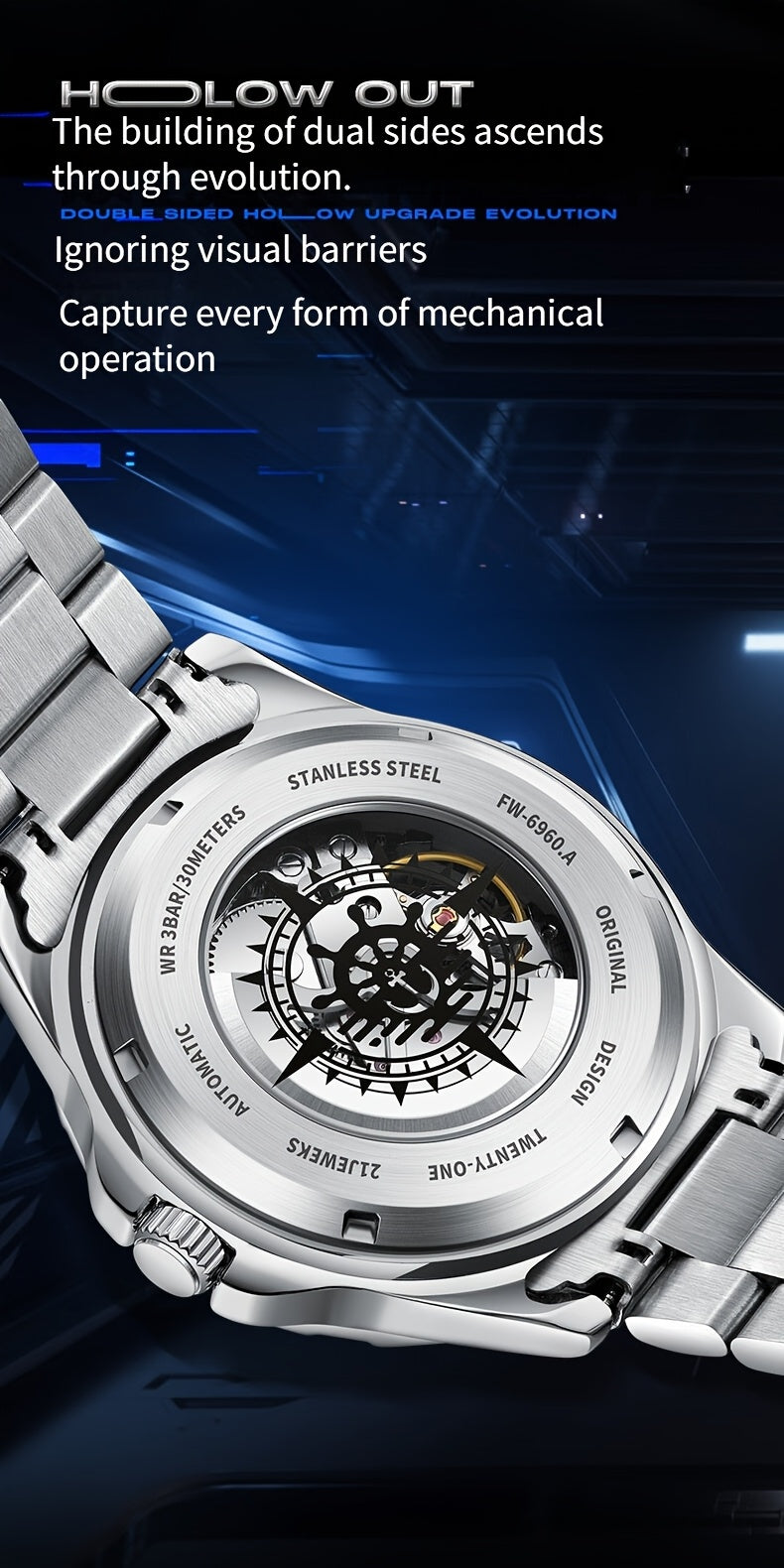 MARK FAIRWHALE Men's Mechanical Watch - Automatic winding, Stainless Steel Case & Dial, Luminous Hands for Day/Night Visibility, Business & Formal/Casual Events - No Battery Needed, Ideal Father's Day/Graduation/Teacher's Day