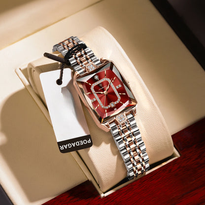 POEDAGAR Women’s Rectangular Quartz Stainless Steel Watch