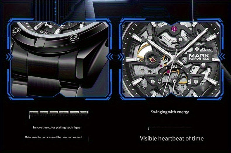 MARK FAIRWHALE Men's Mechanical Watch - Automatic winding, Stainless Steel Case & Dial, Luminous Hands for Day/Night Visibility, Business & Formal/Casual Events - No Battery Needed, Ideal Father's Day/Graduation/Teacher's Day