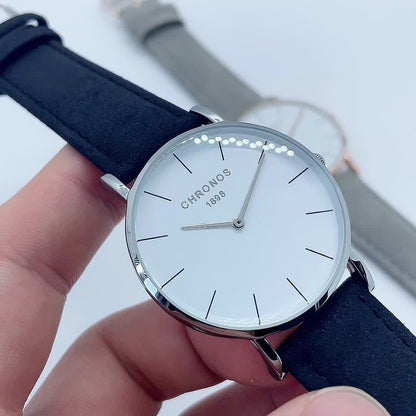CHRONOS Men'S Classic Minimalist Watch - High Quality up to 30m, Quartz Movement Watch with Black Strap, Everyday & Formal Wear for Business, Sports, Gifts - Ideal for Men, Students, Professionals - Birthday/Christmas Present