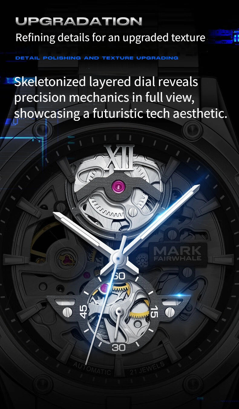 MARK FAIRWHALE Men's Mechanical Watch - Automatic winding, Stainless Steel Case & Dial, Luminous Hands for Day/Night Visibility, Business & Formal/Casual Events - No Battery Needed, Ideal Father's Day/Graduation/Teacher's Day