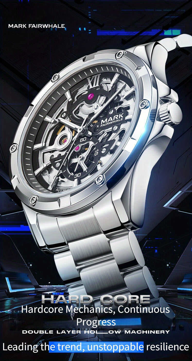 MARK FAIRWHALE Men's Mechanical Watch - Automatic winding, Stainless Steel Case & Dial, Luminous Hands for Day/Night Visibility, Business & Formal/Casual Events - No Battery Needed, Ideal Father's Day/Graduation/Teacher's Day