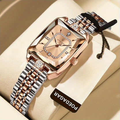 POEDAGAR Women’s Rectangular Quartz Stainless Steel Watch