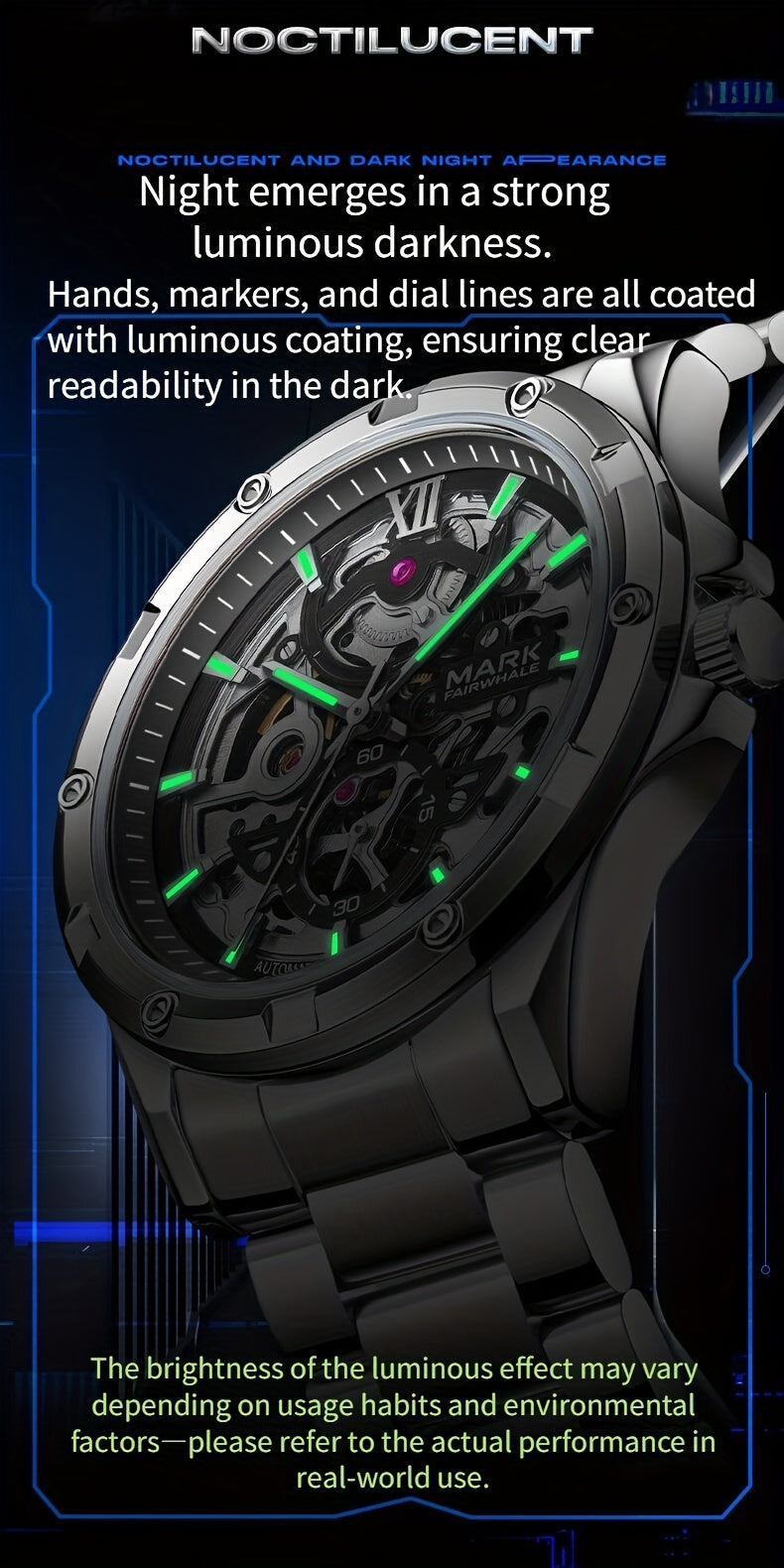 MARK FAIRWHALE Men's Mechanical Watch - Automatic winding, Stainless Steel Case & Dial, Luminous Hands for Day/Night Visibility, Business & Formal/Casual Events - No Battery Needed, Ideal Father's Day/Graduation/Teacher's Day