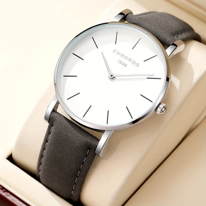 CHRONOS Men'S Classic Minimalist Watch - High Quality up to 30m, Quartz Movement Watch with Black Strap, Everyday & Formal Wear for Business, Sports, Gifts - Ideal for Men, Students, Professionals - Birthday/Christmas Present