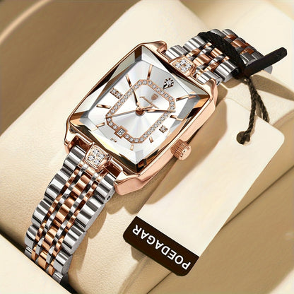 POEDAGAR Women’s Rectangular Quartz Stainless Steel Watch