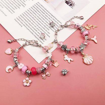 Charm Bracelet Making Kit – 68-Piece DIY Jewelry Set with Box (Pink) | Children's DIY Beading Bracelet Kit Creative Jewelry Set | Gift Box Birthday, Christmas, Eid, Present for Girls Aged 6-12 Handmade Craft