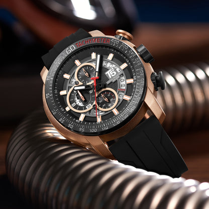 [Sporty Quartz Watch] Waterproof Sporty Men's Quartz Watch - Alloy Case, Calendar Feature, Silicone Strap