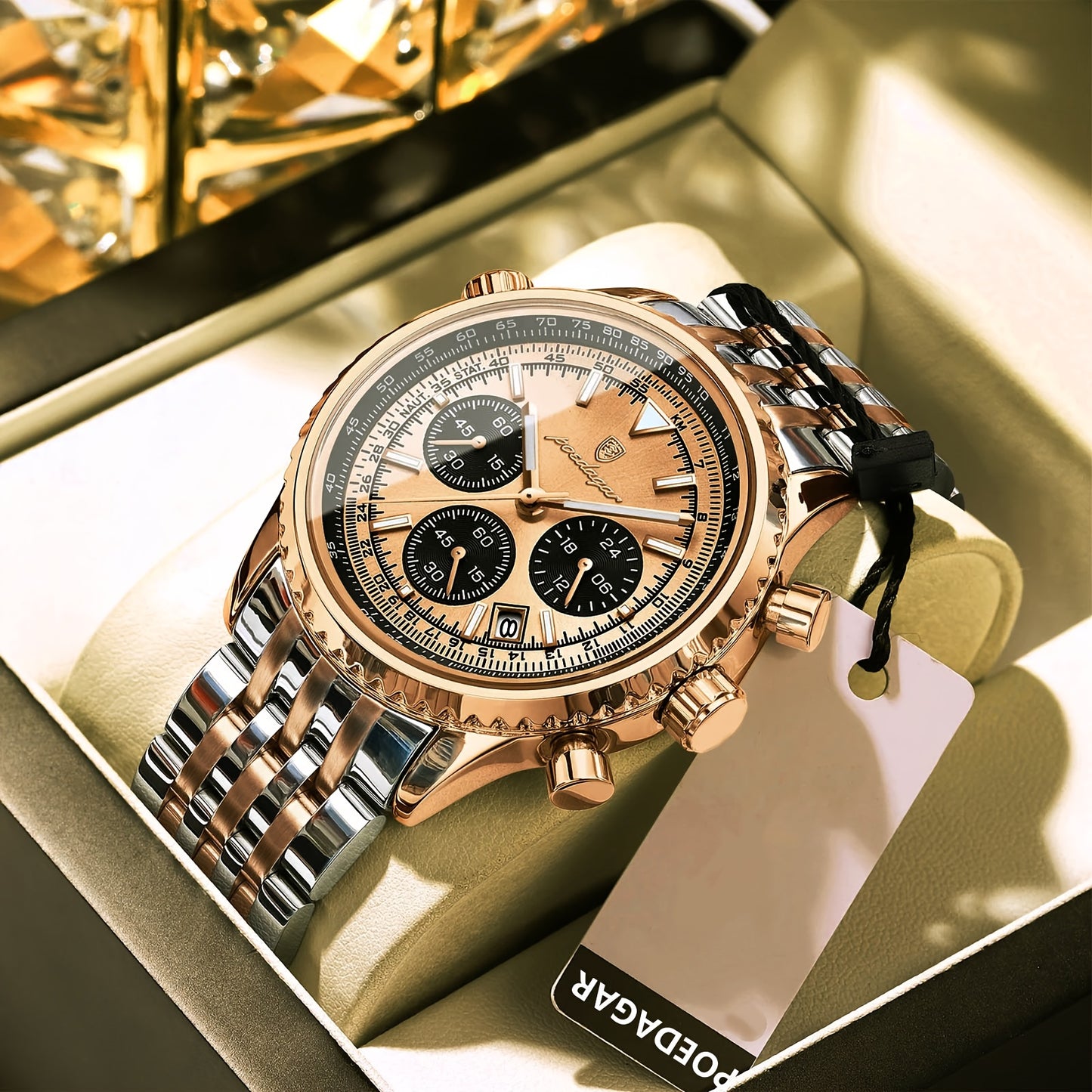 POEDAGAR Luxury 's Quartz Watch, Luminous Chronograph with Date Function, Stainless Steel Band & Zinc Alloy Case