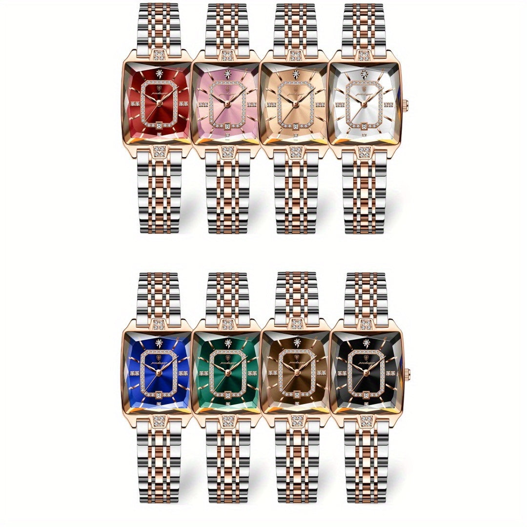 POEDAGAR Women’s Rectangular Quartz Stainless Steel Watch