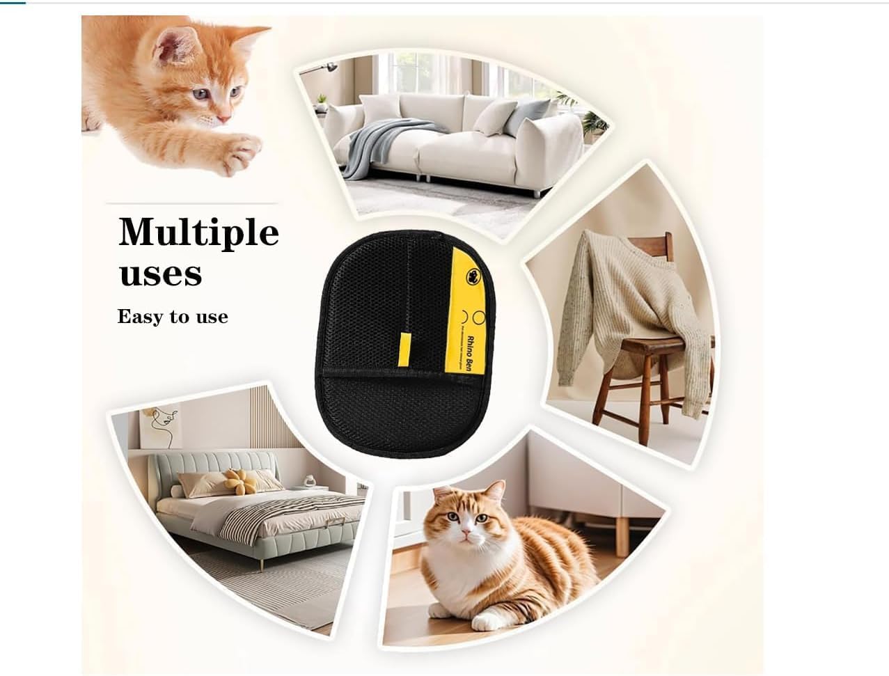 Pet Hair Remover Glove (2 Pcs) – Gentle Cat & Dog Grooming Brush | Deshedding & Reusable Lint Remover for Sofa, Clothes & Car | Washable Pet Supplies UAE