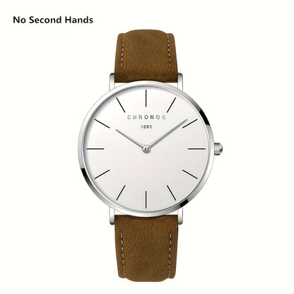 CHRONOS Men'S Classic Minimalist Watch - High Quality up to 30m, Quartz Movement Watch with Black Strap, Everyday & Formal Wear for Business, Sports, Gifts - Ideal for Men, Students, Professionals - Birthday/Christmas Present