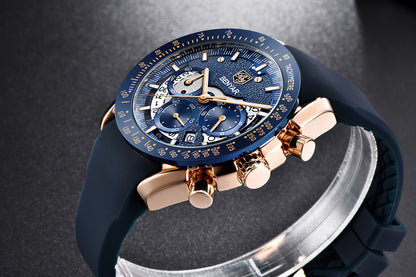 BENYAR Men'S Luxury Sports Watch - Elegant Quartz Movement, Round Blue Dial with Roman Numerals, Stainless Steel Band, Waterproof (30m), Perfect Father'S Day Gift