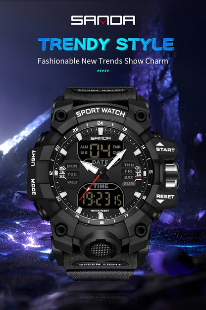 SANDA Sport Watch - Multi-Functional 24-Hour Digital Display, 50m Waterproof, Durable Synthetic Resin Case & Rubber Strap, Ideal for Outdoor Activities, Sports Watch, Active Lifestyle Accessory, Modern Watch Design, Highquali