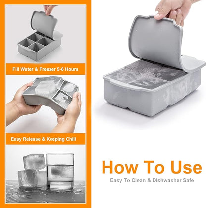 Silicone Ice Cube Trays 3 Pack – Large Square Ice Molds with Lids | BPA-Free, Flexible & Stackable (Pink, Green, Blue)