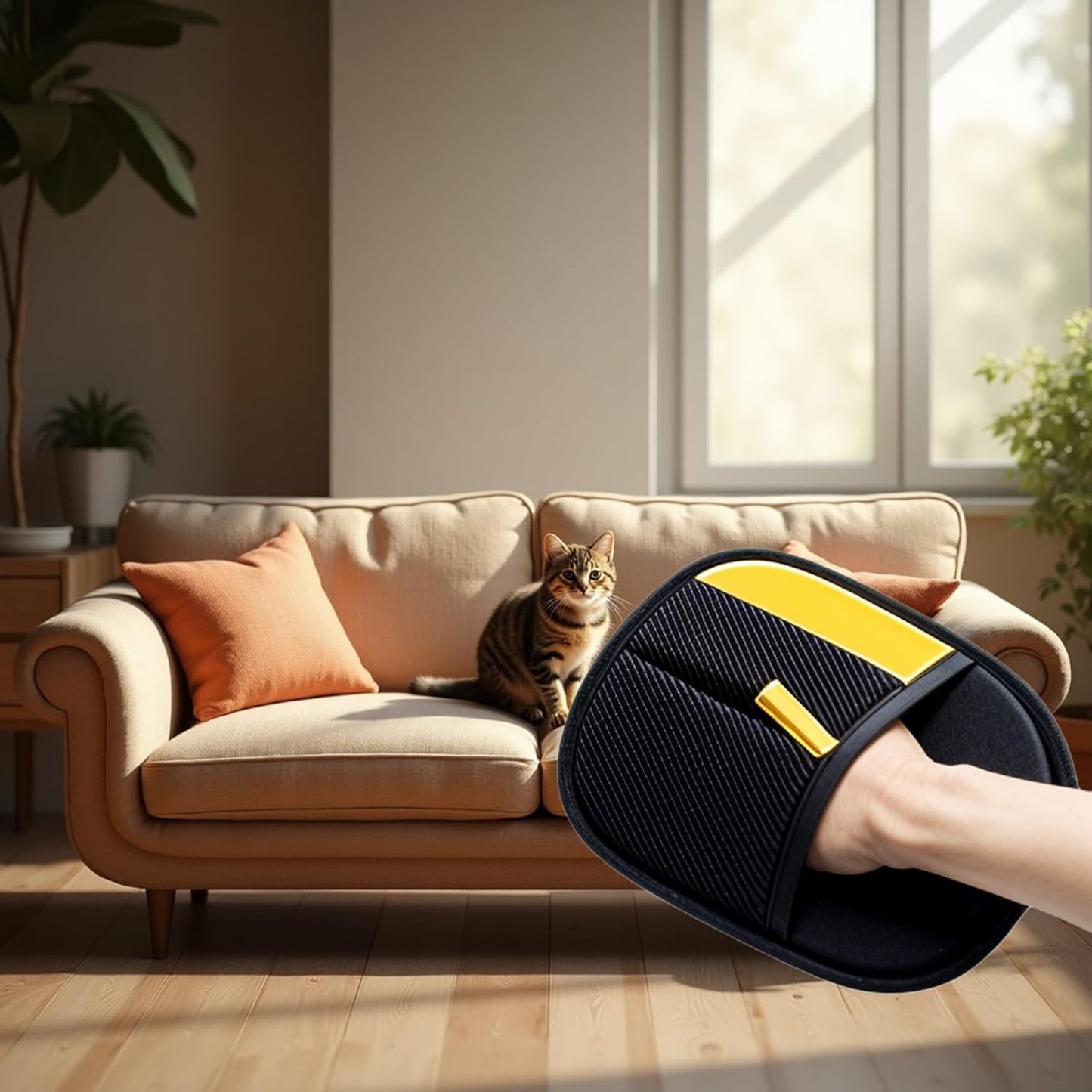 Pet Hair Remover Glove (2 Pcs) – Gentle Cat & Dog Grooming Brush | Deshedding & Reusable Lint Remover for Sofa, Clothes & Car | Washable Pet Supplies UAE