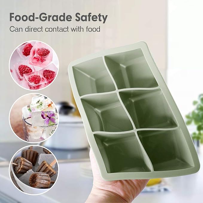 Silicone Ice Cube Trays 3 Pack – Large Square Ice Molds with Lids | BPA-Free, Flexible & Stackable (Pink, Green, Blue)