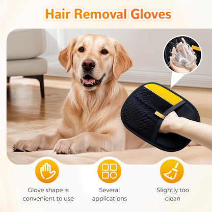 Pet Hair Remover Glove (2 Pcs) – Gentle Cat & Dog Grooming Brush | Deshedding & Reusable Lint Remover for Sofa, Clothes & Car | Washable Pet Supplies UAE