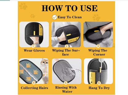 Pet Hair Remover Glove (2 Pcs) – Gentle Cat & Dog Grooming Brush | Deshedding & Reusable Lint Remover for Sofa, Clothes & Car | Washable Pet Supplies UAE