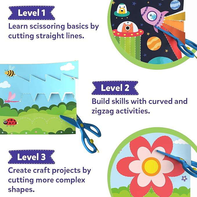 Scissor Skills Activity Book for Kids – 25 Fun Cutting & Craft Projects with 2 Child-Safe Scissors | Fine Motor Skills Preschool Craft Kit for Boys & Girls Ages 3–7