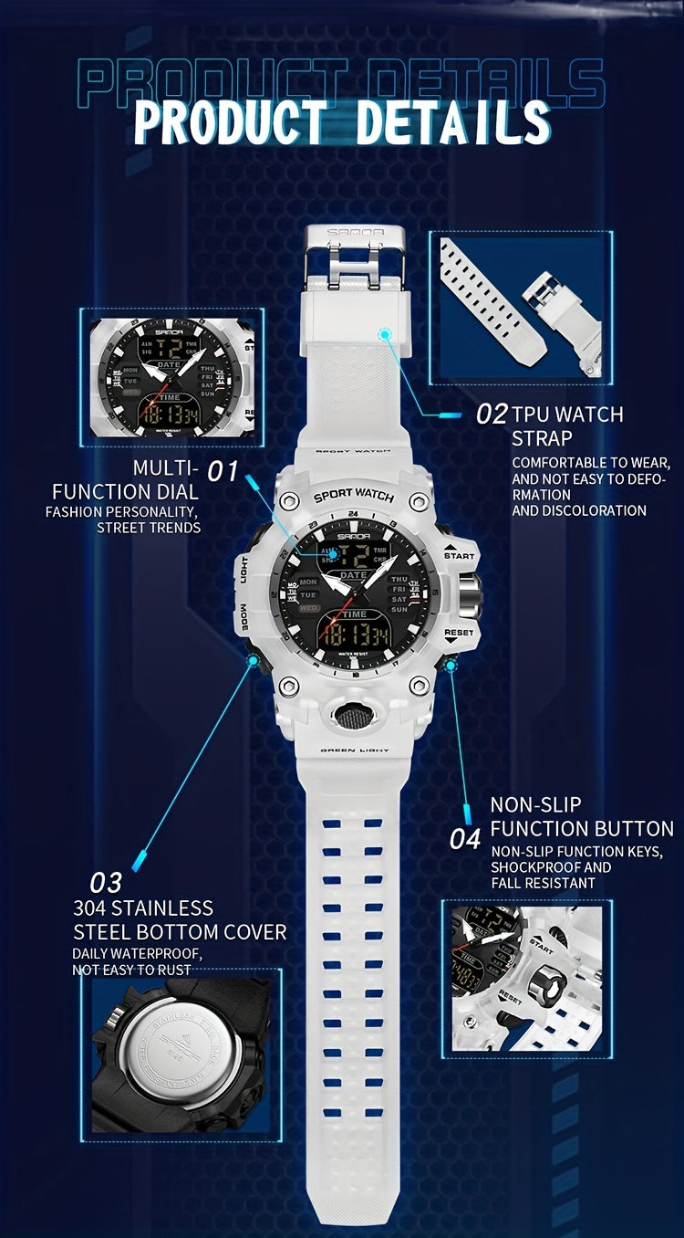 SANDA Sport Watch - Multi-Functional 24-Hour Digital Display, 50m Waterproof, Durable Synthetic Resin Case & Rubber Strap, Ideal for Outdoor Activities, Sports Watch, Active Lifestyle Accessory, Modern Watch Design, Highquali