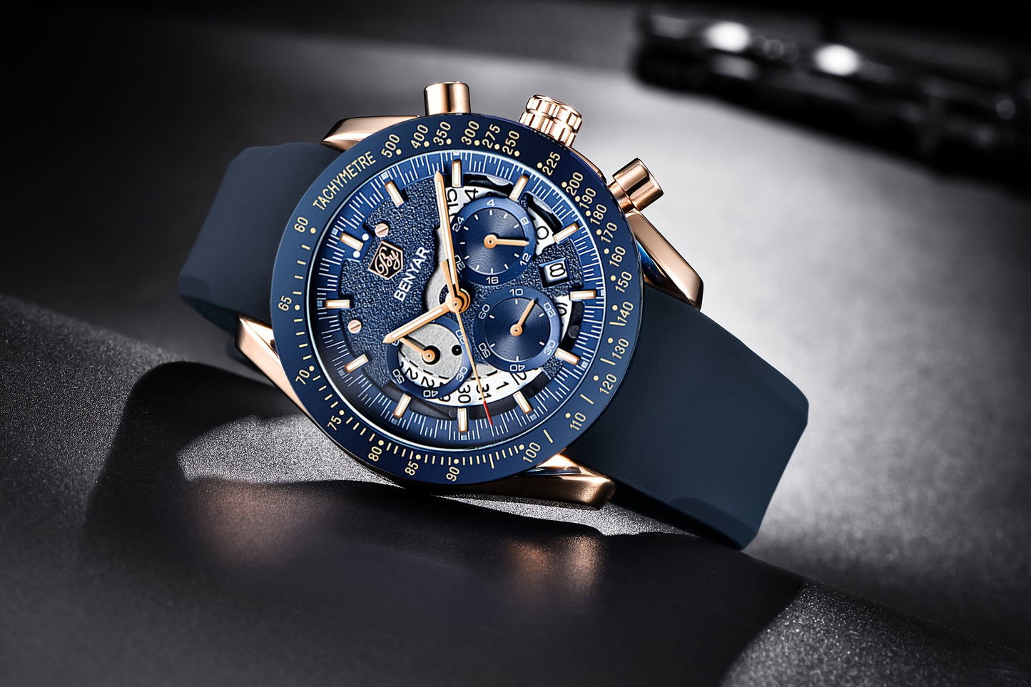 BENYAR Men'S Luxury Sports Watch - Elegant Quartz Movement, Round Blue Dial with Roman Numerals, Stainless Steel Band, Waterproof (30m), Perfect Father'S Day Gift