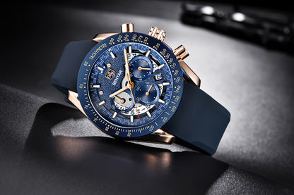 BENYAR Men'S Luxury Sports Watch - Elegant Quartz Movement, Round Blue Dial with Roman Numerals, Stainless Steel Band, Waterproof (30m), Perfect Father'S Day Gift